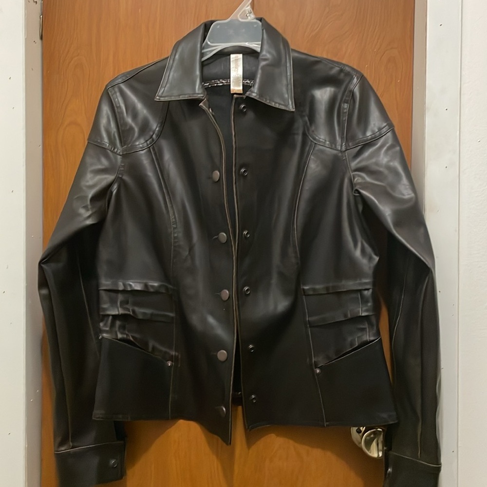 Vintage No Boundaries Dark Brown leather like Jacket size L 11/13